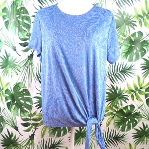 Simply Vera Vera Wang Blue Animal Print Front Tie Top (Size: XXL)